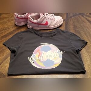 Old Navy Girls Soccer Graphic Tee "Goal Getter" Size L (10-12) Grey